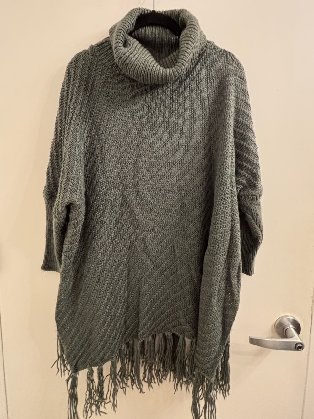Cozy Olive Green Turtleneck Fringe Dolman Sleeved Women's Tunic Sweater
